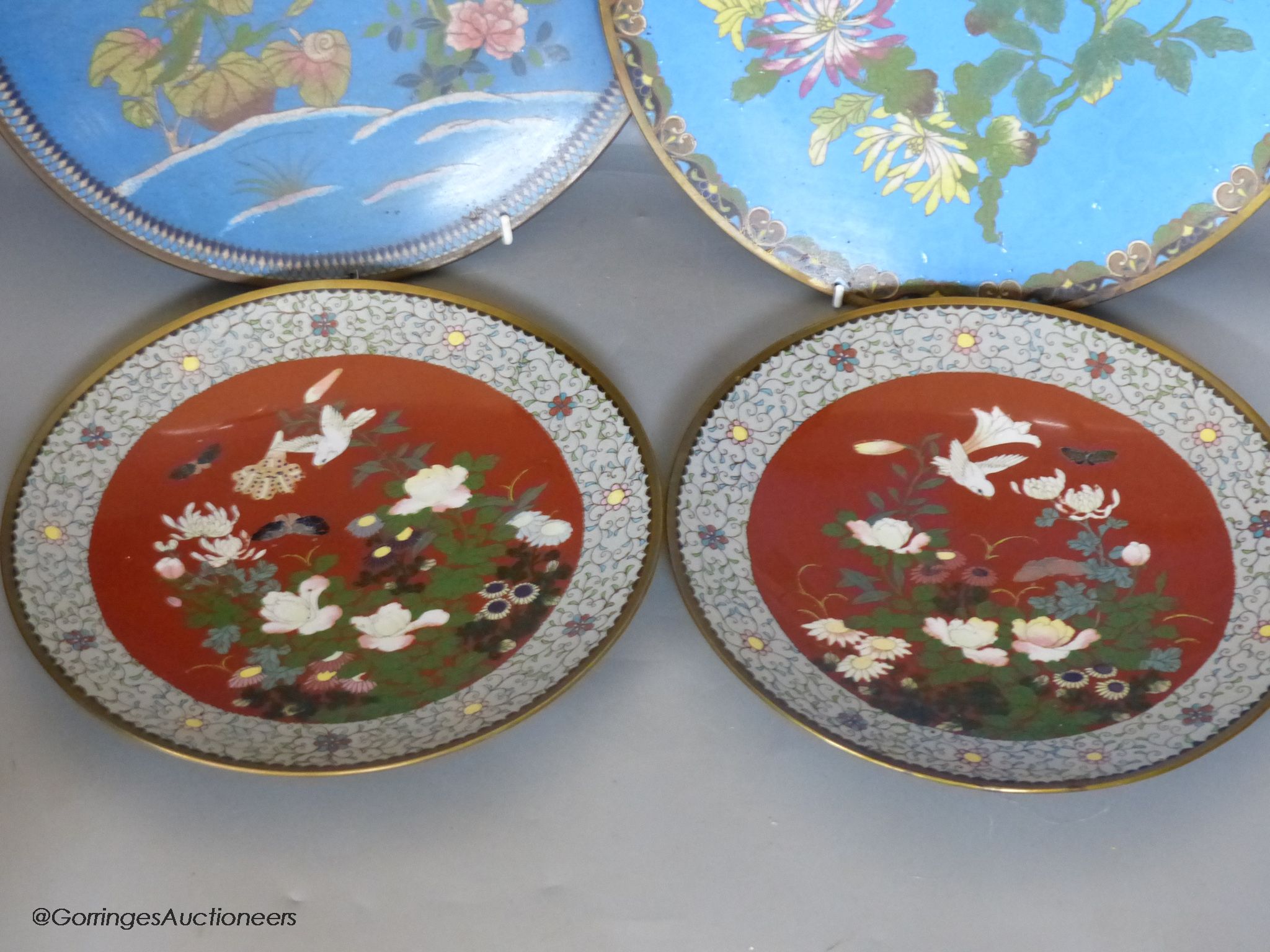 Four various Japanese cloisonne enamel dishes